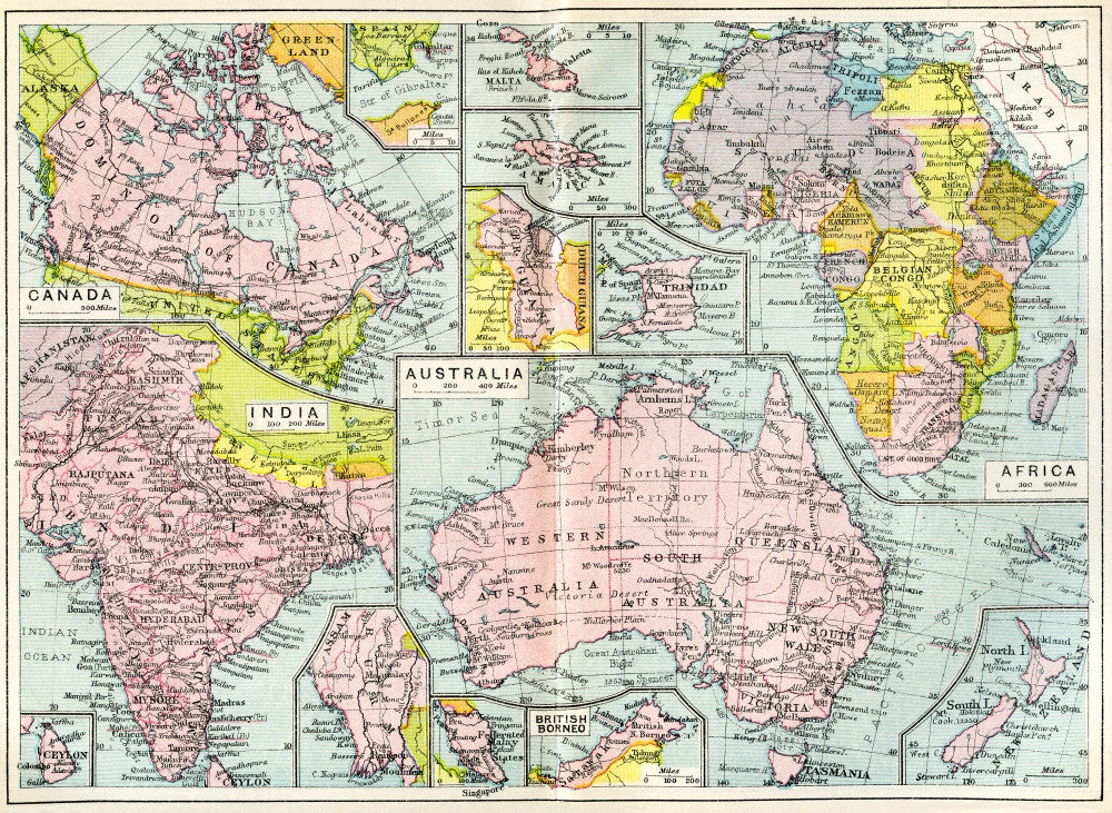 Historical Map of British Possessions in 1914 Fine Art Print by Ken Welsh
