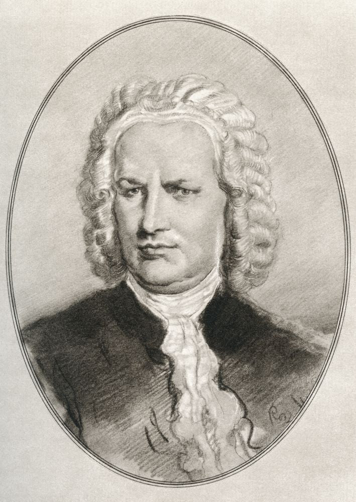 Johann Sebastian Bach Baroque Composer Illustration by Gordon Ross - Poster Print by Ken Welsh