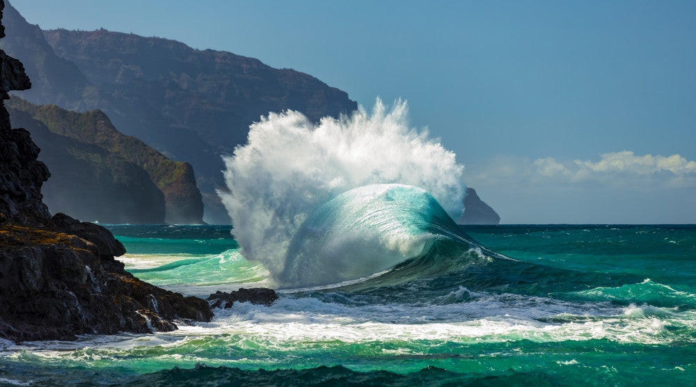 Large Ocean Wave Crashing into Rock on Na Pali Coast, Kauai Fine Art Print by The Nature Collection