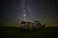Old Caboose Under Starry Sky Fine Art Print by Michael St. Laurent