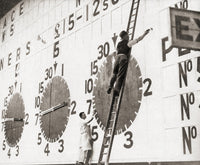 Men on Ladders Painting the World’s Largest Tote Board Art Print by Hilary Jane Morgan