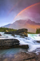 Double Rainbow Over Waterfall and Rocky Mountains Art Print by Carson Ganci