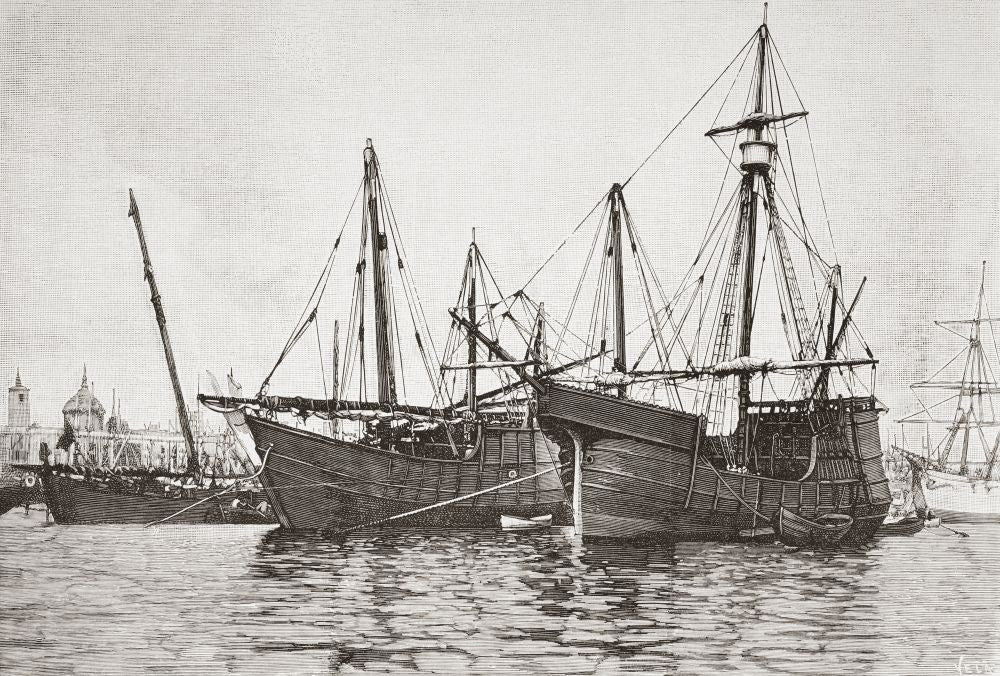 La Nina and La Pinta Ship Replicas Fine Art Print by Ken Welsh