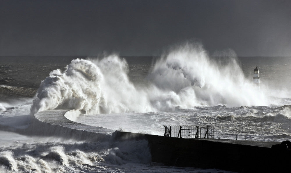 Seaham, England Stormy Waves Pounding Seawall Fine Art Print