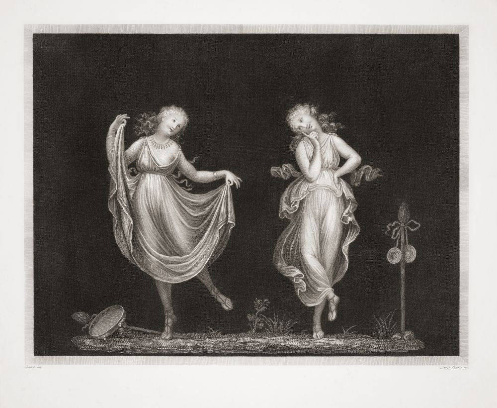 Two Women in Grecian Style Dress Dancing - Fine Art Print by Ken Welsh