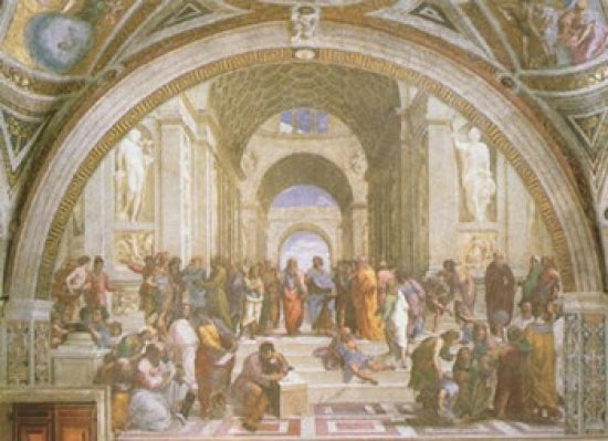 The School of Athens poster by Raphael showcasing ancient philosophers and thinkers
