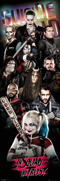 Suicide Squad collage poster featuring vibrant artwork of iconic characters