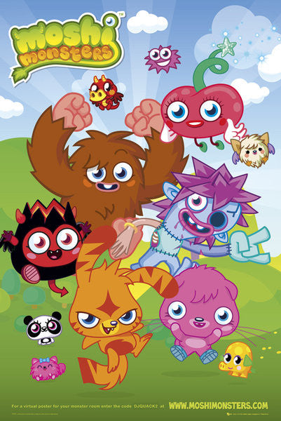 Moshi Monsters Group Poster Print featuring colorful characters