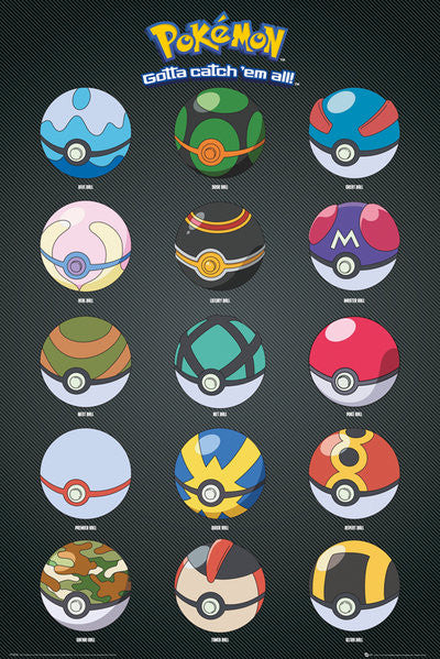Pokemon Pokeballs Rolled Poster Print (24x36)