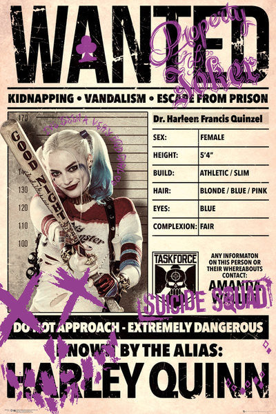SUICIDE SQUAD Harley Wanted Poster Print - 22x34