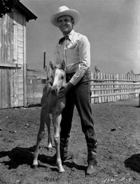 Gene Autry Posed with a Pony Photo Print, classic Americana art.