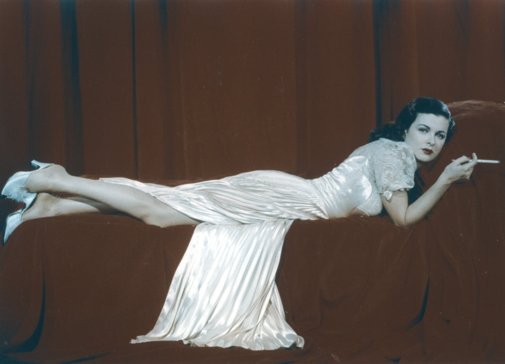 Joan Bennett Lying Pose in Elegant White Dress Photo Print