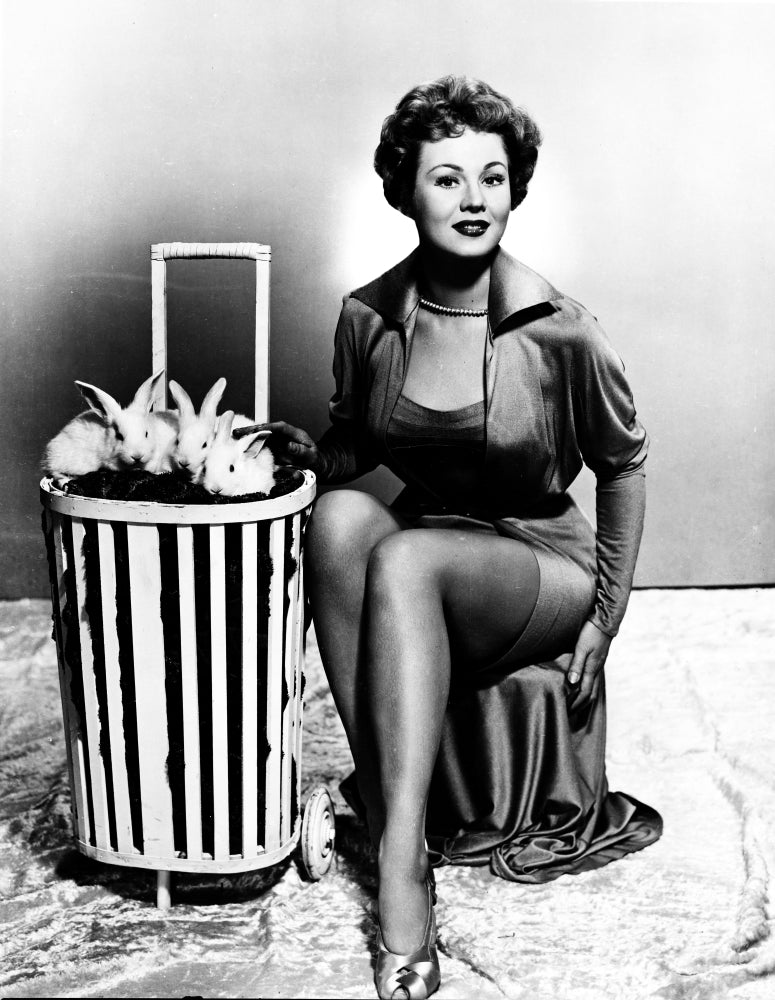 Virginia Mayo with rabbits photo print, vintage film art