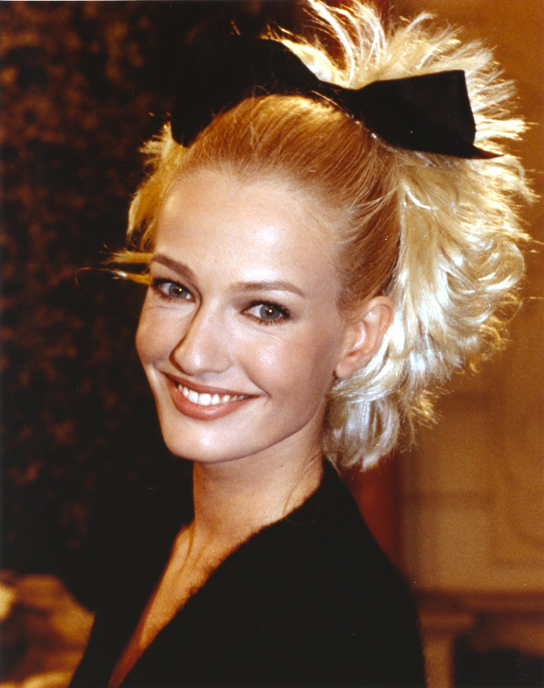 Karen Mulder smiling in black fur coat portrait photo print