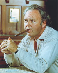 Carroll O'Connor in white long sleeves holding a cigarette photo print.