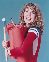 Dana Plato smiling in red sleeves photo print