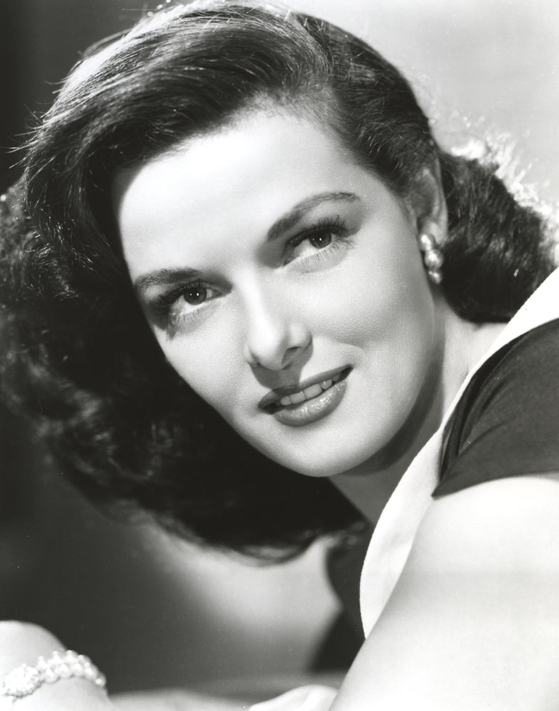 Jane Russell portrait photo print in pearl earring and black velvet dress
