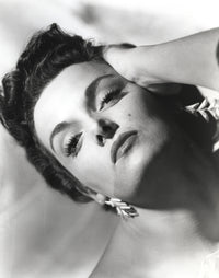 Jane Russell close-up portrait in white lace dress
