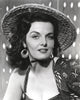 Jane Russell portrait in black strap dress with straw hat photo print
