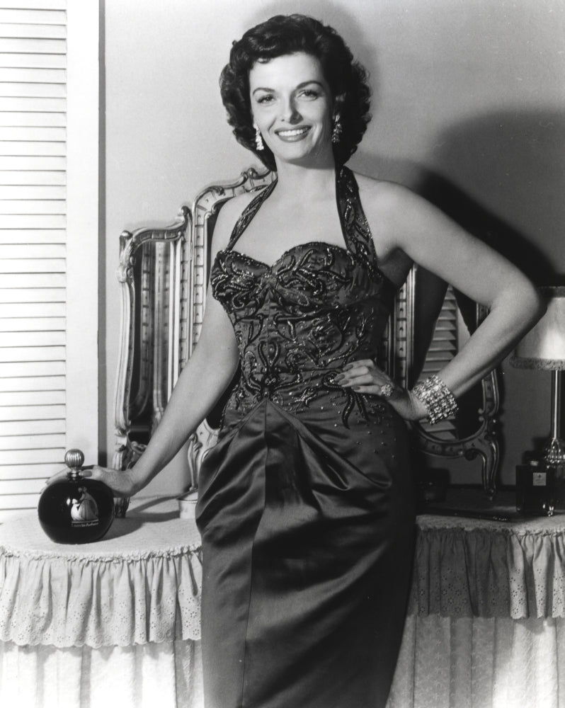 Jane Russell posed in a black velvet halter dress photo print.