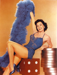 Cyd Charisse seated in a blue feather shawl, classic Hollywood photo print