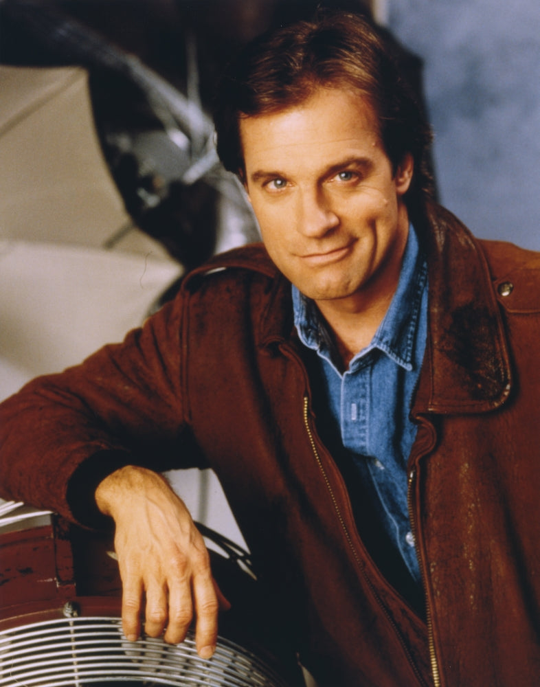 Stephen Collins Reclining Pose Photo Print in Brown Leather Jacket