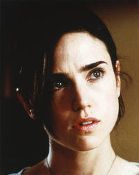 Jennifer Connelly close-up portrait photo print in a white round-neck shirt.
