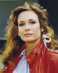 Mary Crosby portrait wearing a red jacket photo print