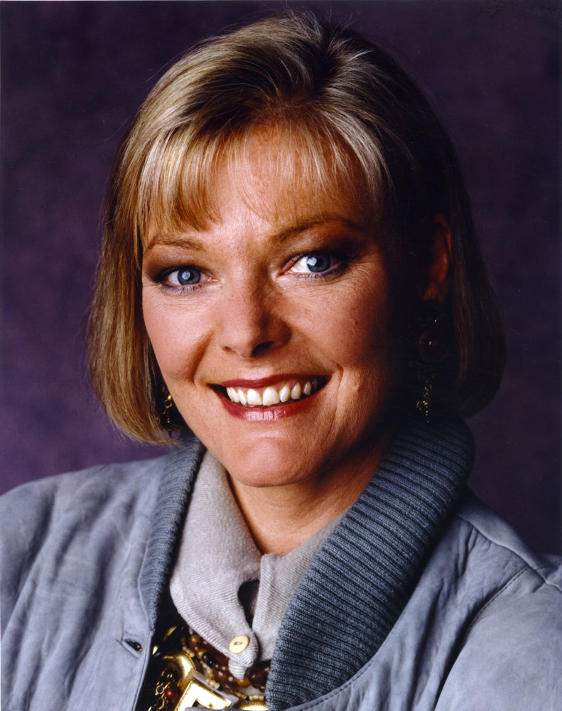 Jane Curtin Portrait in Blue Herringbone Velvet Coat Photo Print