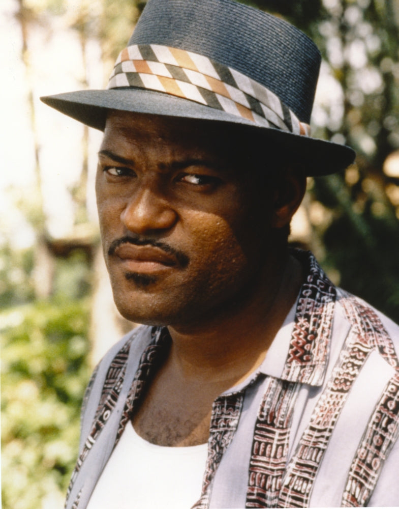 Close up portrait of Laurence Fishburne wearing a hat, photo print