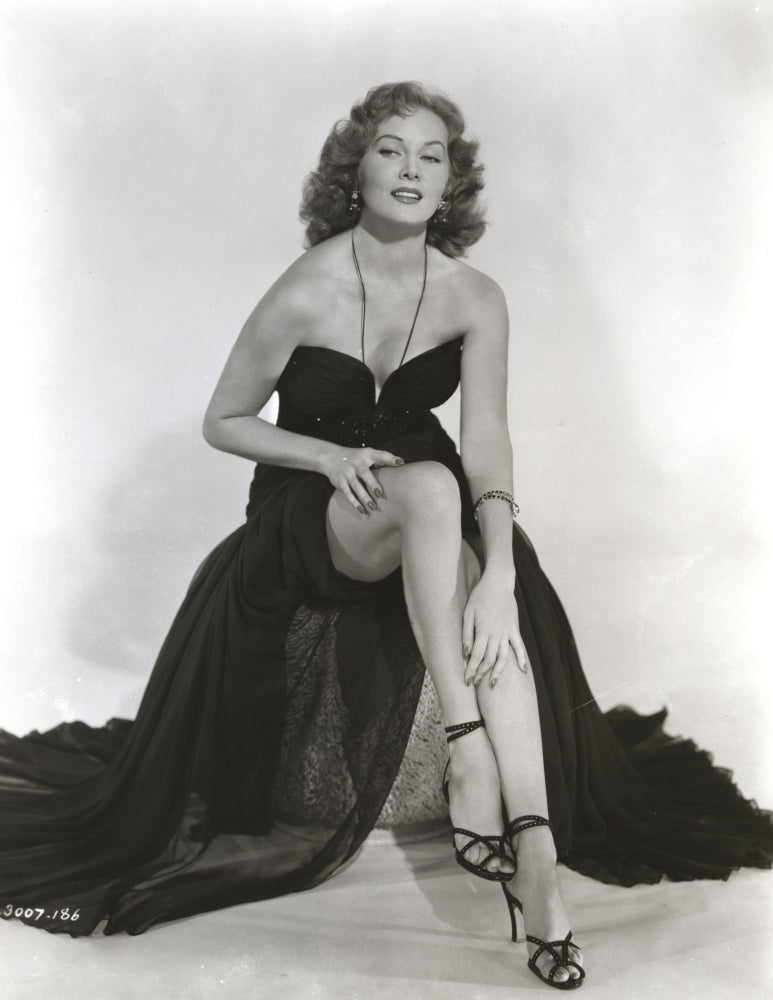 Rhonda Fleming elegant photo print in evening gown and high heels.