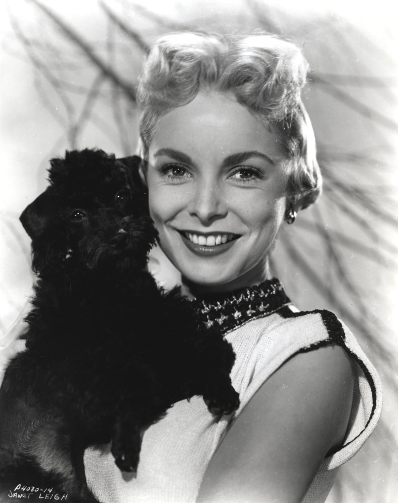 Janet Leigh classic portrait photo print with black dog