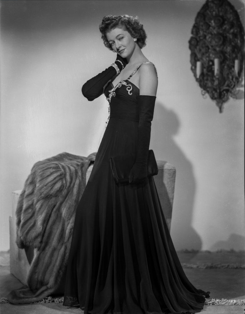 Myrna Loy in elegant black gown classic portrait photo print.