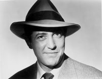 Close-up portrait photo print of Sheldon Leonard in a suit and hat.