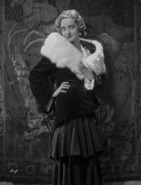Bette Davis elegant photo print in black dress with white fur boa.