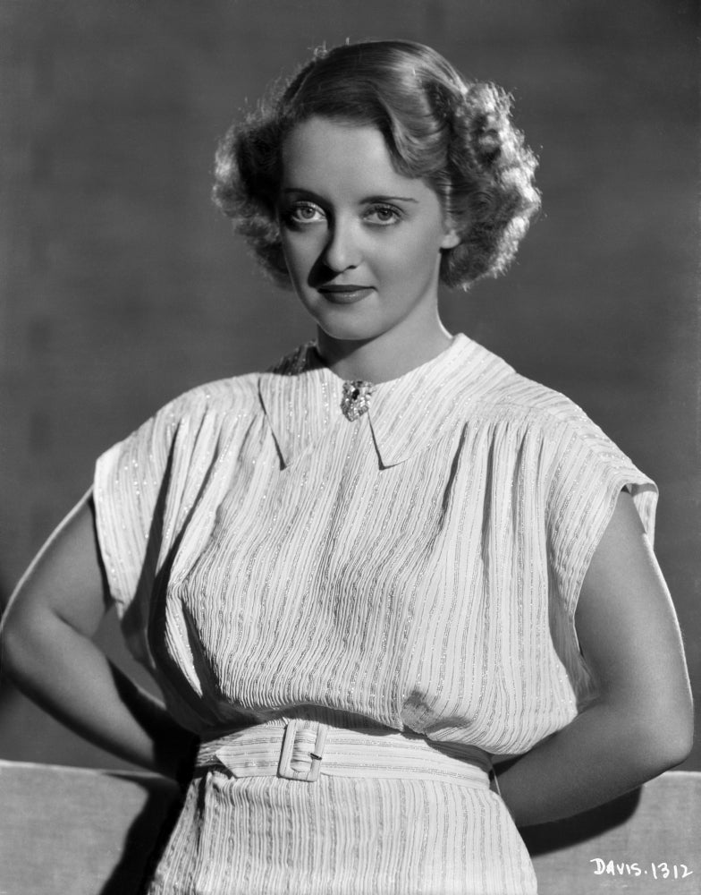 Bette Davis in white dress photo print, iconic vintage Hollywood image.