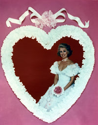 Phyllis Davis in wedding gown heart frame photo print.