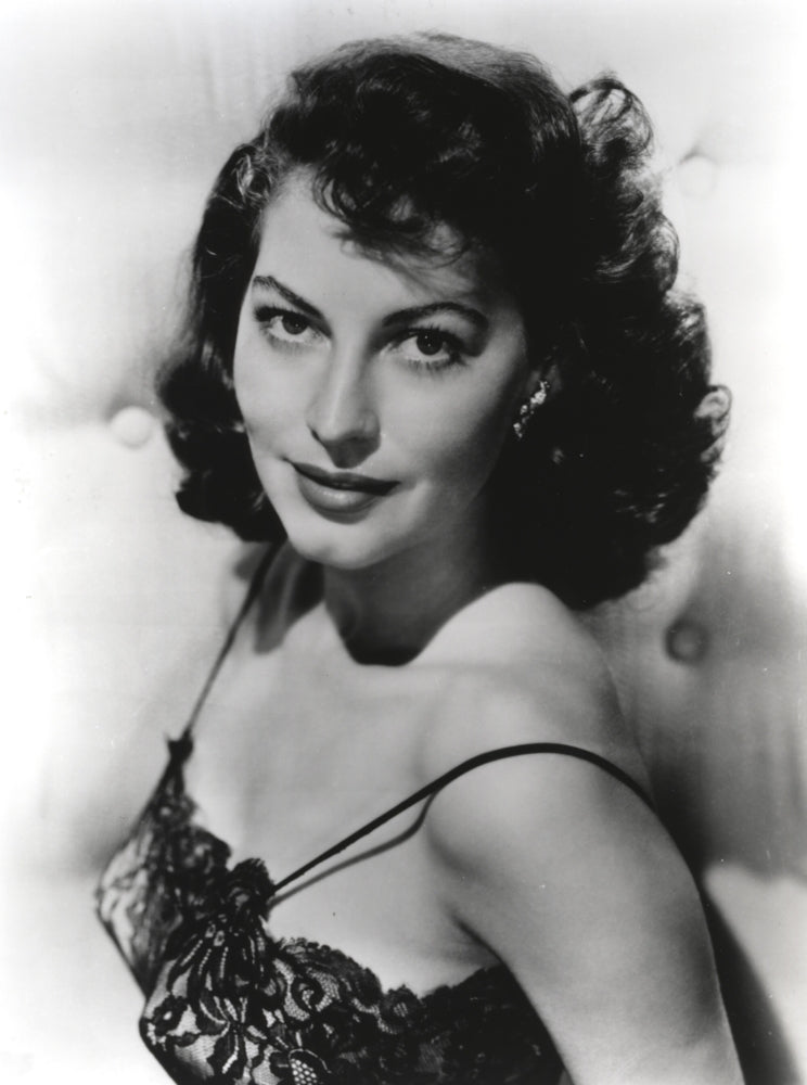 Black and white portrait of Ava Gardner in lingerie photo print.