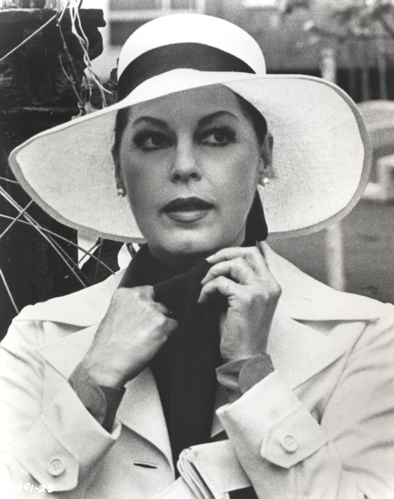 Ava Gardner portrait in coat and scarf with hat photo print.