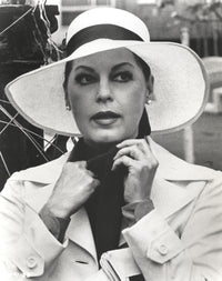 Ava Gardner portrait in coat and scarf with hat photo print.
