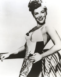 Paulette Goddard portrait photo print in elegant printed dress.