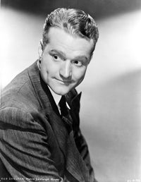 Black and white portrait photo print of Red Skelton looking away in a formal suit.