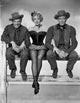 Marlene Dietrich photo print in black dress with two men