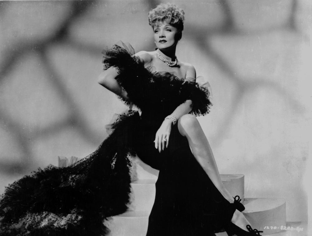 Marlene Dietrich photo print in elegant black dress with shawl