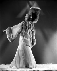Irene Castle wearing a furry gown photo print, vintage style artwork.