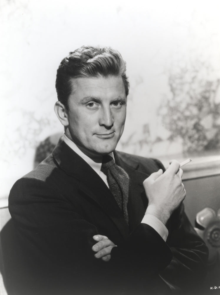 Kirk Douglas portrait photo print in black suit with cigarette.