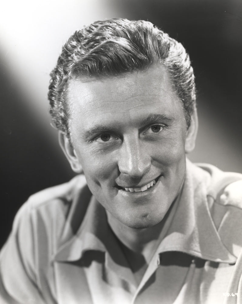 Kirk Douglas smiling black and white portrait photo print
