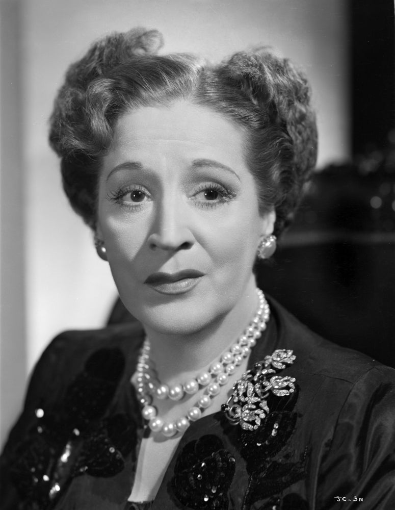 Jane Cowl portrait photo print in black silk suit with pearl necklace