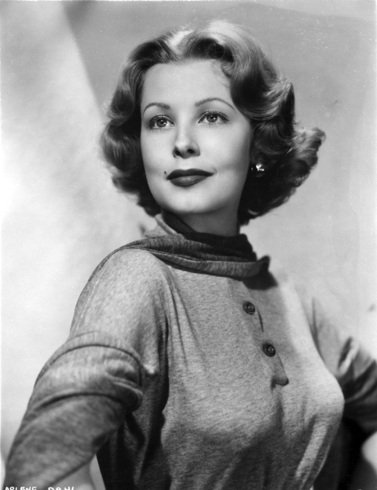 Classic portrait photo print of Arlene Dahl with mole on right cheek.