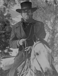 Clint Eastwood Riding Horse Photo Print in Black Coat and Hat